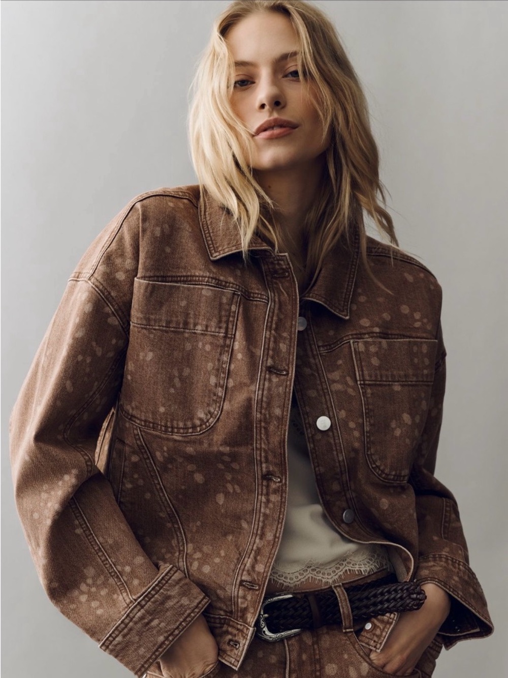 Pilcro Fawn Print Denim Jacket